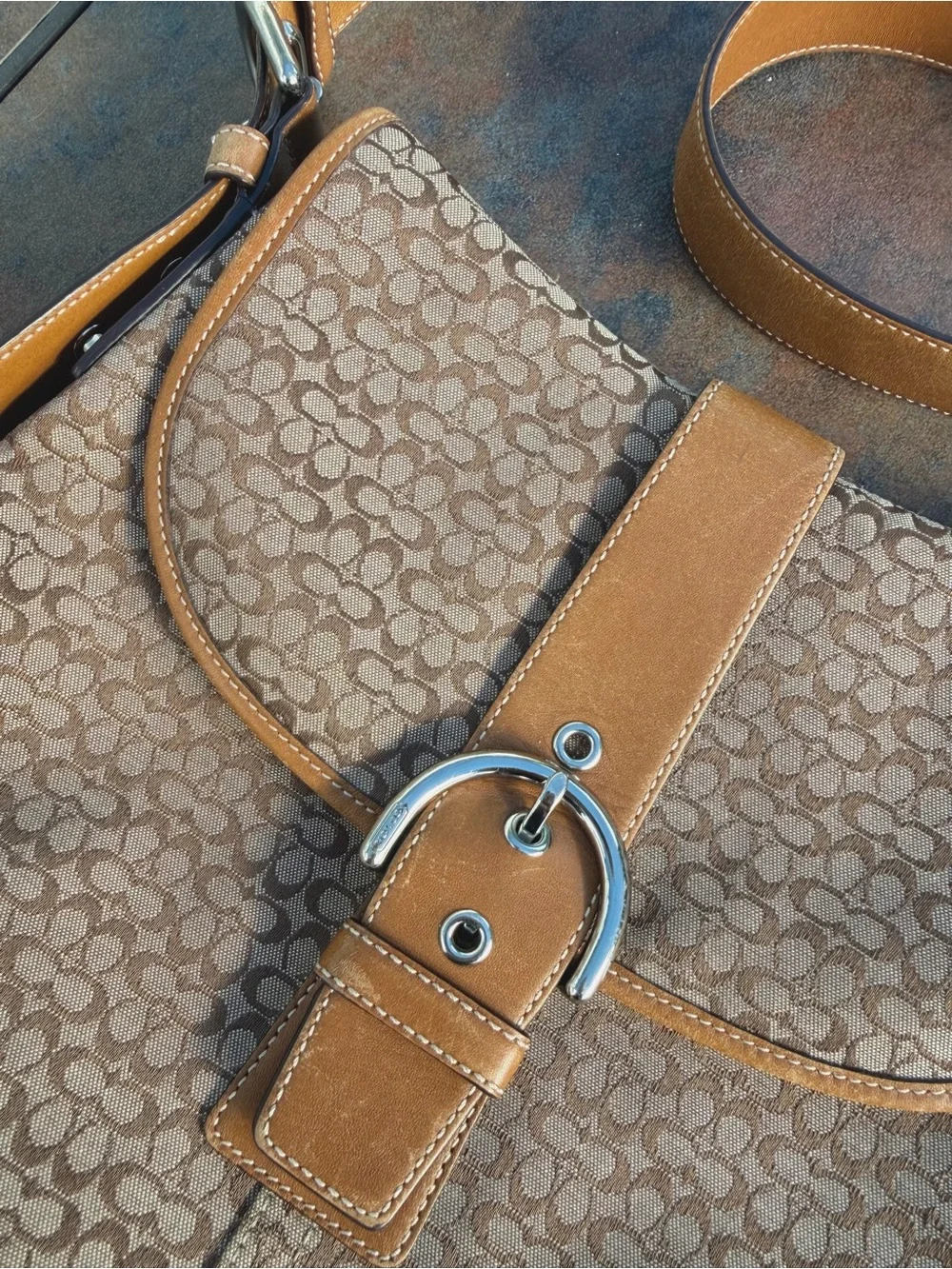 Vintage 2004 Coach Soho Signature Buckle Flap Bag, Silver Hardware
